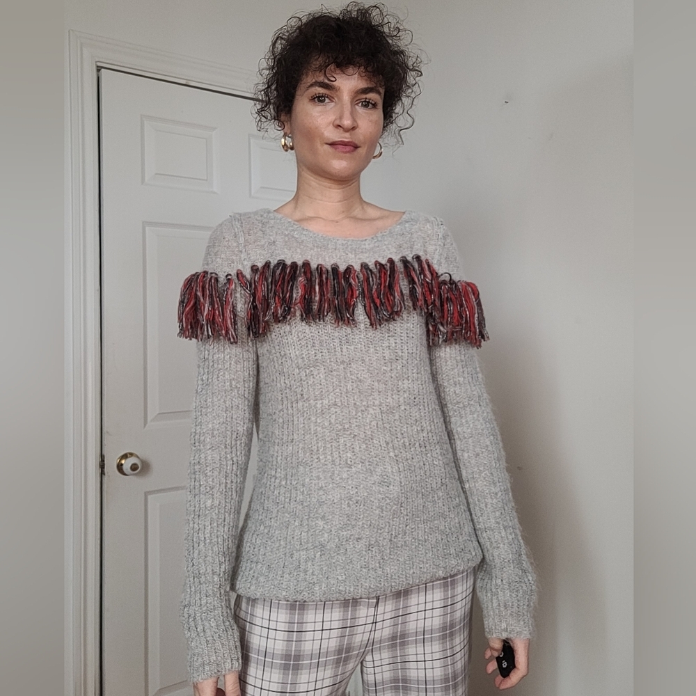Garcia Jeans Mohair And Alpaca Gray Sweater with Red Accents